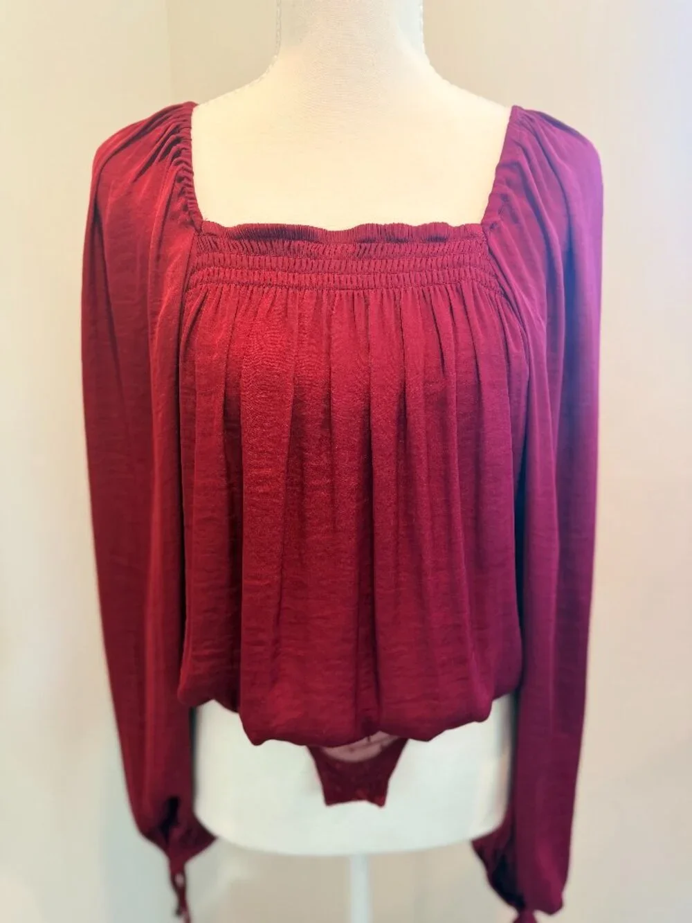 Free People Another Round Long Sleeve Bodysuit Burgundy Red Size XS